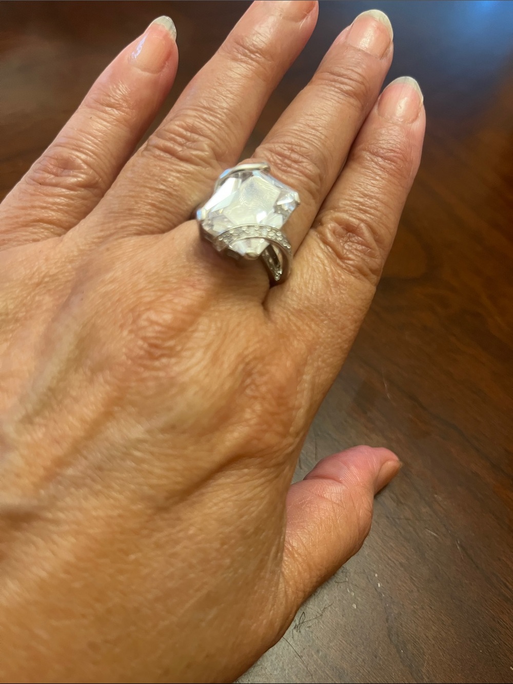 Silver Tone Clear Stone Statement Ring - Women Jewelry
